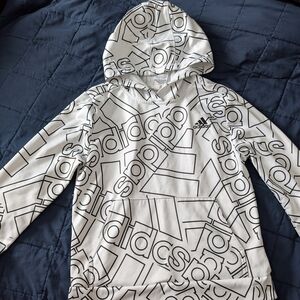 Adidas Boy's White and Black Graphic Hoodie